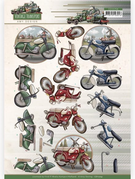 3D Cutting Sheet - Amy Design - Vintage Transport - Moped 1 stuks