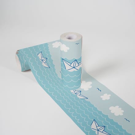 PAPIEREN BOOTJES BEHANGRAND | Zelfklevend - blauw wit - A.S. Création Lovely Kids