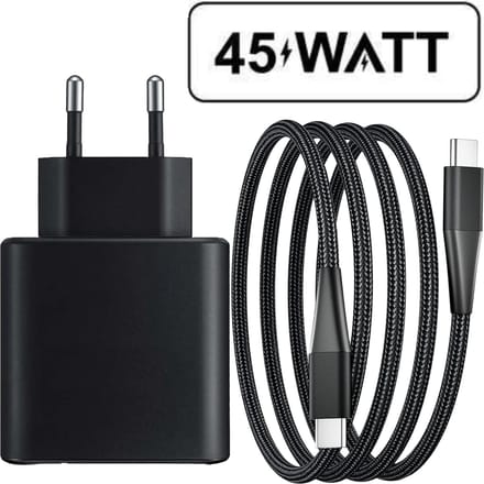 Usb-C Oplaadstekker + Nylon usb-C naar usb-C Oplader 3 Meter Lang - 45w - Super Fast Charging - Universele Thuislader - Usb-C - Adapter voor S24,S23,Note,S22, S21, S20, Tablet S7, Tablet S8