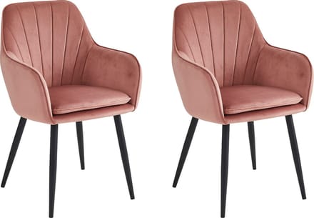 Colenis® - Melissa Eetkamerstoel - Set Van 2 - Roze - Fluweel - Velvet - Industrieel - Met armleuning