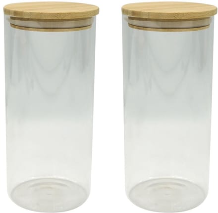 Set van 2 Bewaarbakken van glas 2 liter met bamboe deksel Fackelmann Eco Friendly