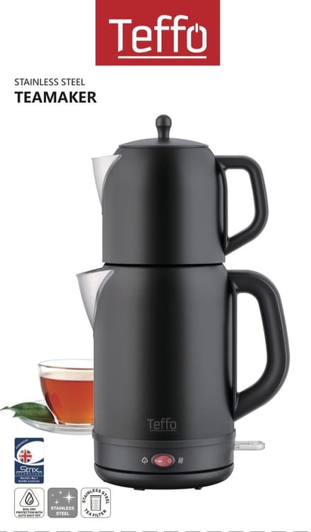 Teffo Elektrische Theepot - Zwart - RVS - 1L + 1.7L - 360° Basis - 2200W