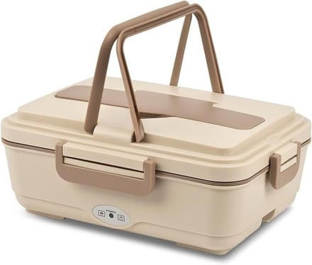 TIM® Elektrische Lunchbox - Lunchbox Elektrisch - Broodtrommel Elektrisch - 3 in 1 - 1,8L - Beige / Bruin - 26cm x 19cm x 10cm