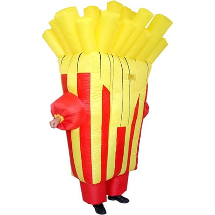 Opblaaspak Friet, Volwassen 150-190cm geel