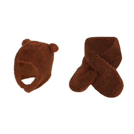 Baby Sjaal & Muts - Set - Teddy Wol - One Size - Midden Bruin / 1-2 Jaar