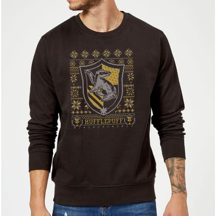 Harry Potter Hufflepuff Crest kersttrui - Zwart - S