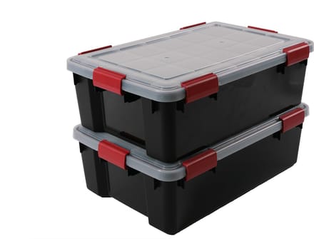 IRIS Airtight Opbergbox - 30L - Kunststof - Zwart/Transparant/Rood - Set van 2