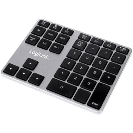 LogiLink ID0187 numeriek toetsenbord Universeel Bluetooth Aluminium, Zwart