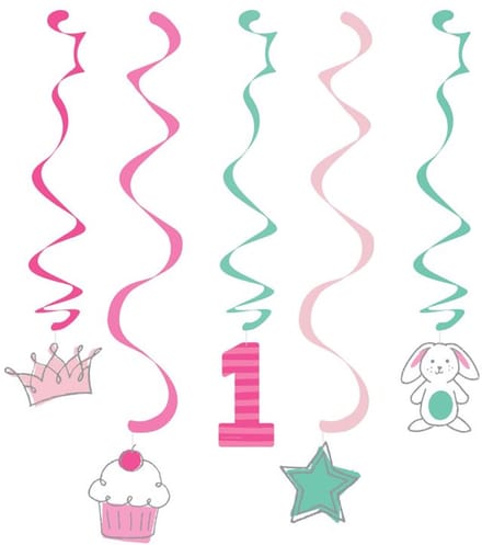 5 hangende slingers - doodle in roze