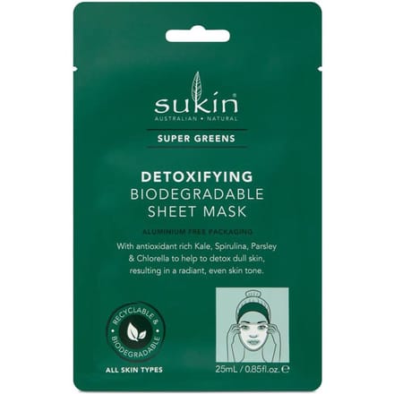 Sukin - Super Greens Detox Biologisch Afbreekbaar Sheetmasker