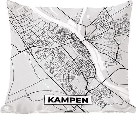 Sierkussens - Kussentjes Woonkamer - 60x60 cm - Stadskaart - Kampen - Grijs - Wit