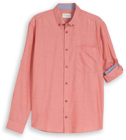 Tom Tailor - Regular fit overhemd met turn-up-functie - Maat L - chili orange herringbone