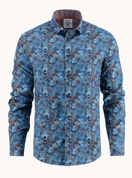 A Fish Named Fred - Lange mouw overhemd - Heren - L - Jeans Blauw - Katoen - 32.019