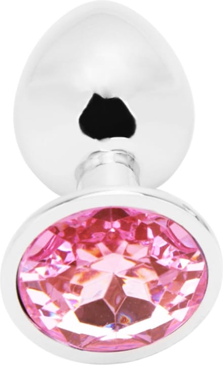 PLGZ - Rosebud Metalen Buttplug - Zilver - Roze Siersteen - Verkrijgbaar in 3 maten Medium