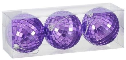Mica Decorations Spiegelbal/discobal paars ,D8cm Set van 3