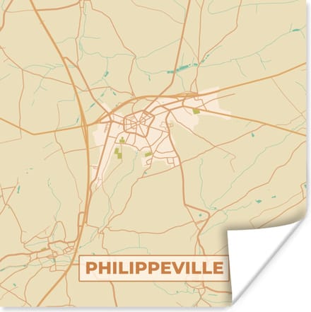 Poster Stadskaart - Vintage - Philippeville - Kaart - Plattegrond - 75x75 cm