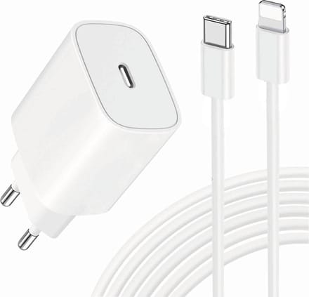 20w Oplader geschikt voor iPhone 14/13/12/11/X + Lightning naar usb-C kabel - 1 Meter - Snellader - Wit