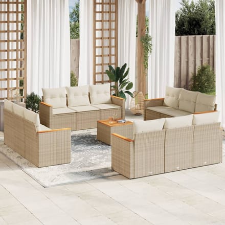 vidaXL - 13-delige - Loungeset - met - kussens - poly - rattan - beige