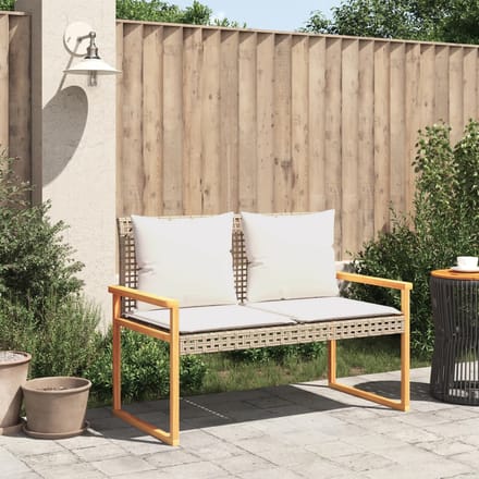 vidaXL - Tuinbankje - met - kussen - poly - rattan - en - acaciahout - gemengd - beige