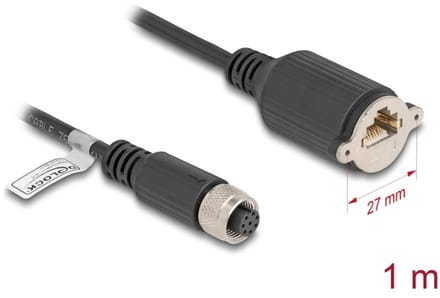 Delock M12 Cable A-coded 8 pin female to RJ45 jack for installation Cat.5e FTP 1 m black