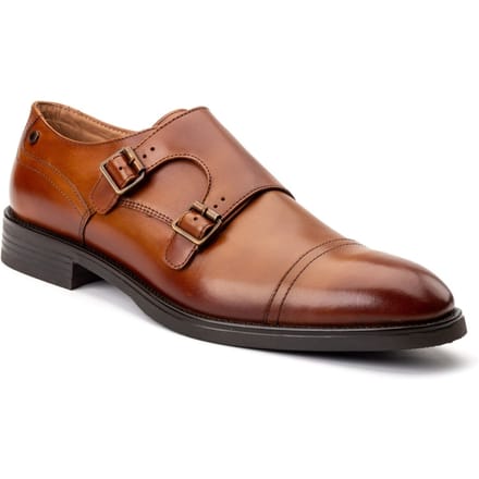 Base London Taper Leren Heren Tan Dubbele Monk Schoenen