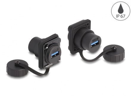 USB-A D-type module met beschermkap | USB3.0 5 Gbps | IP67 | zwart