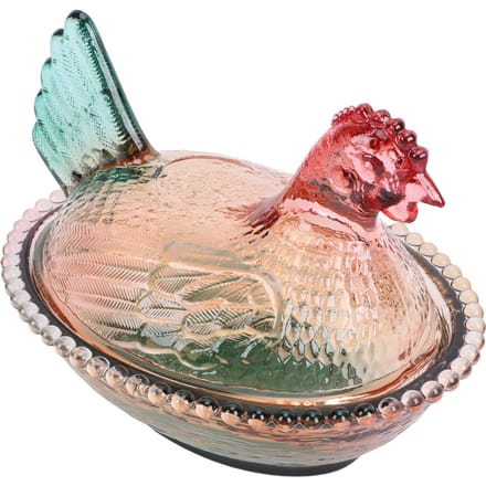 Kom met Deksel Vintage Leuke Kipvormige Glazen Pot voor Snacks Fruit Desserts beige
