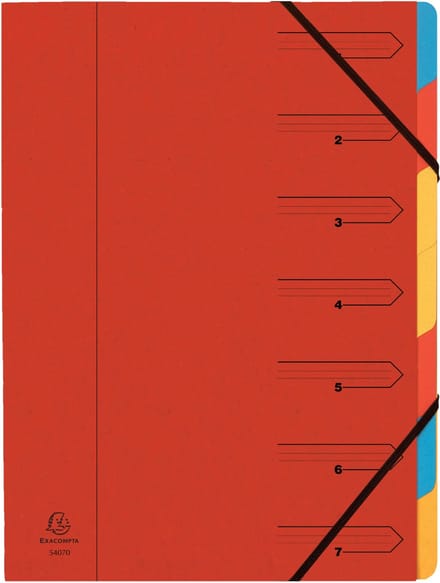Exacompta 12x Sorteermap met vaste rug en elastosluiting - 7 indelingen - Rood - 54075E