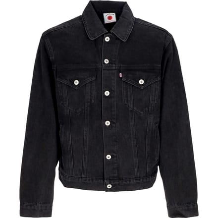 Mannen Jeans Running Jacket Dog Denim Trucker Jacket Black Denim