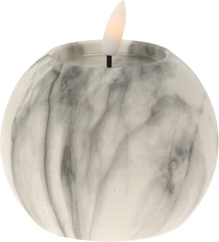 Home & Styling LED kaars/bolkaars - wit/grijs marmer - D10 x H7,5 cm