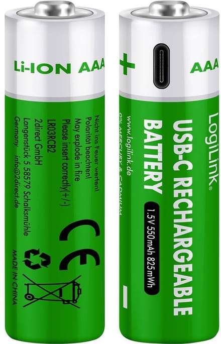 LogiLink LR03RCB2 Oplaadbare AAA batterij (potlood) Li-ion 1.5 V 2 stuk(s)