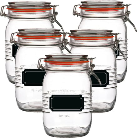 Weckpot/inmaakpot - 10x - 1L - glas - met beugelsluiting - incl. etiketten