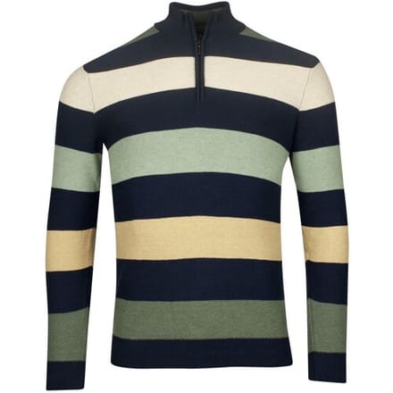 Baileys Trui Half Zip Two-Tone Yarn Dyed Stripes Misty Green Melange / male