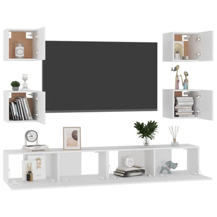 vidaXL - 6-delige - Tv-meubelset - bewerkt - hout - wit