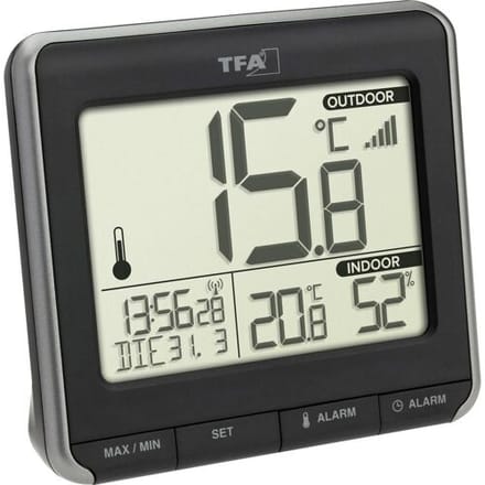 TFA Dostmann PRIO 30.3069.01 Draadloze thermometer digitaal Zwart, Wit