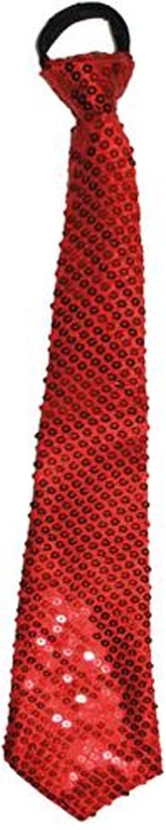 Funny Fashion Carnaval verkleed stropdas met glitter pailletten - rood - polyester - heren/dames