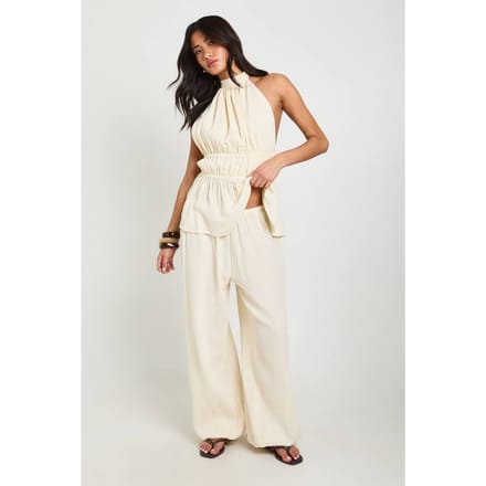 boohoo Dames Kaaslinnen Ballonpijp Broek | Ecru | Maat: 36