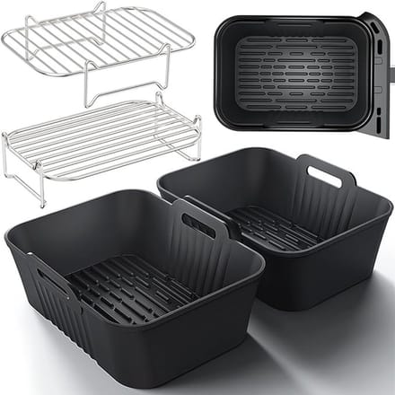 Heteluchtfriteuse Accessoires - Bakvormen Grillroosters - Meer Kookopties - Stapelbaar Ontwerp - 4 Stuks - Zwart