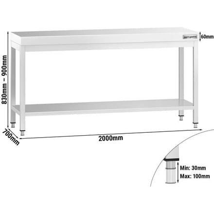 GGM Gastro RVS werktafel PREMIUM - 2000x700mm - met onderschap zilver