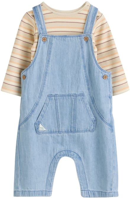 Next - Jongens - Set voor baby's van denim tuinbroek en rompertje - Blauw