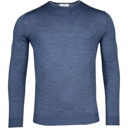 Thomas Maine Trui Fine Merino Crew Neck Single Knit Denim Blue / male