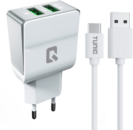 TUNIQ Dual Port 2.1A thuislader - USB Type-C - Wit (CE)