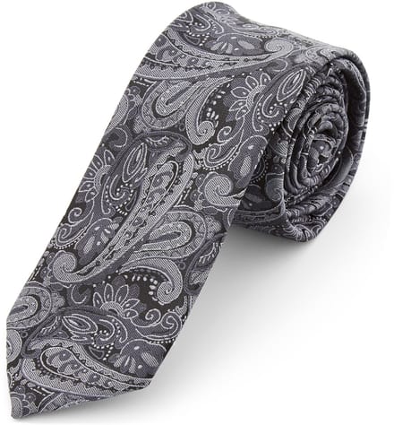 Zilvergrijze Paisley Katoenen Stropdas