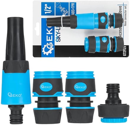 GEKO 4-delige tuinslangkoppeling set - verstelbare sproeikop - antislip grip - duurzaam kunststof