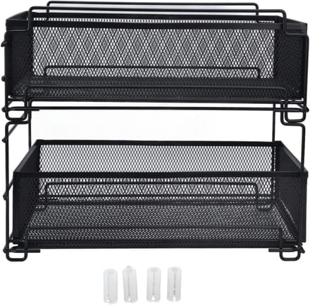 Keuken organizer - Lade rek - Ruimte besparen - Dubbele etages - 366 cm lengte - Zwart