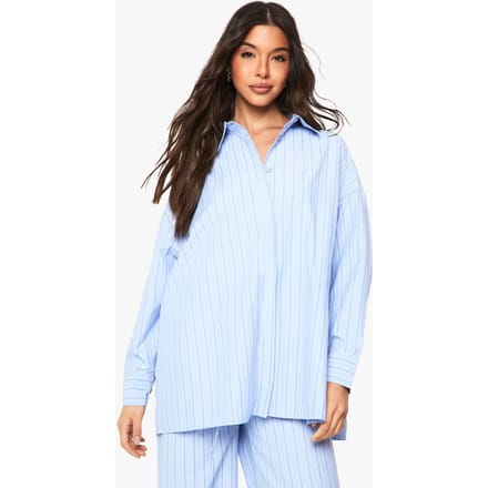 boohoo Dames Stripe Drop Shoulder Oversized Shirt | Blue | Maat: 6