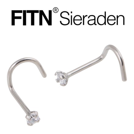 FITN-NSFC-Titanium Neuspiercing met Kristal -Zilver Kleurige-0.8*6.5*2mm-Piercing Neuspiercing