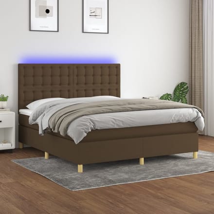 vidaXL - Boxspring - met - matras - en - LED - stof - donkerbruin - 180x200 - cm