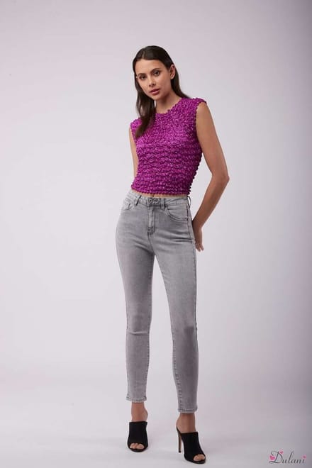 Broek Toxik3 hoge taille slim jeans grijs H2598-5