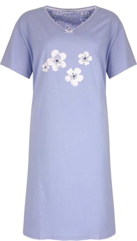 Tenderness Dames Nachthemd - Bloemenprint - Licht Blauw - Maat S